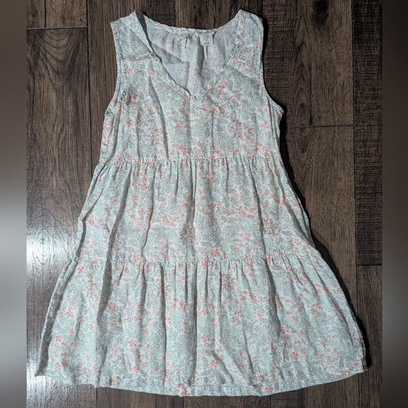 Joie Dresses & Skirts - Joie Women's 100% Linen Tiered Summer Dress Size XS Soft Peach & Green On Cream